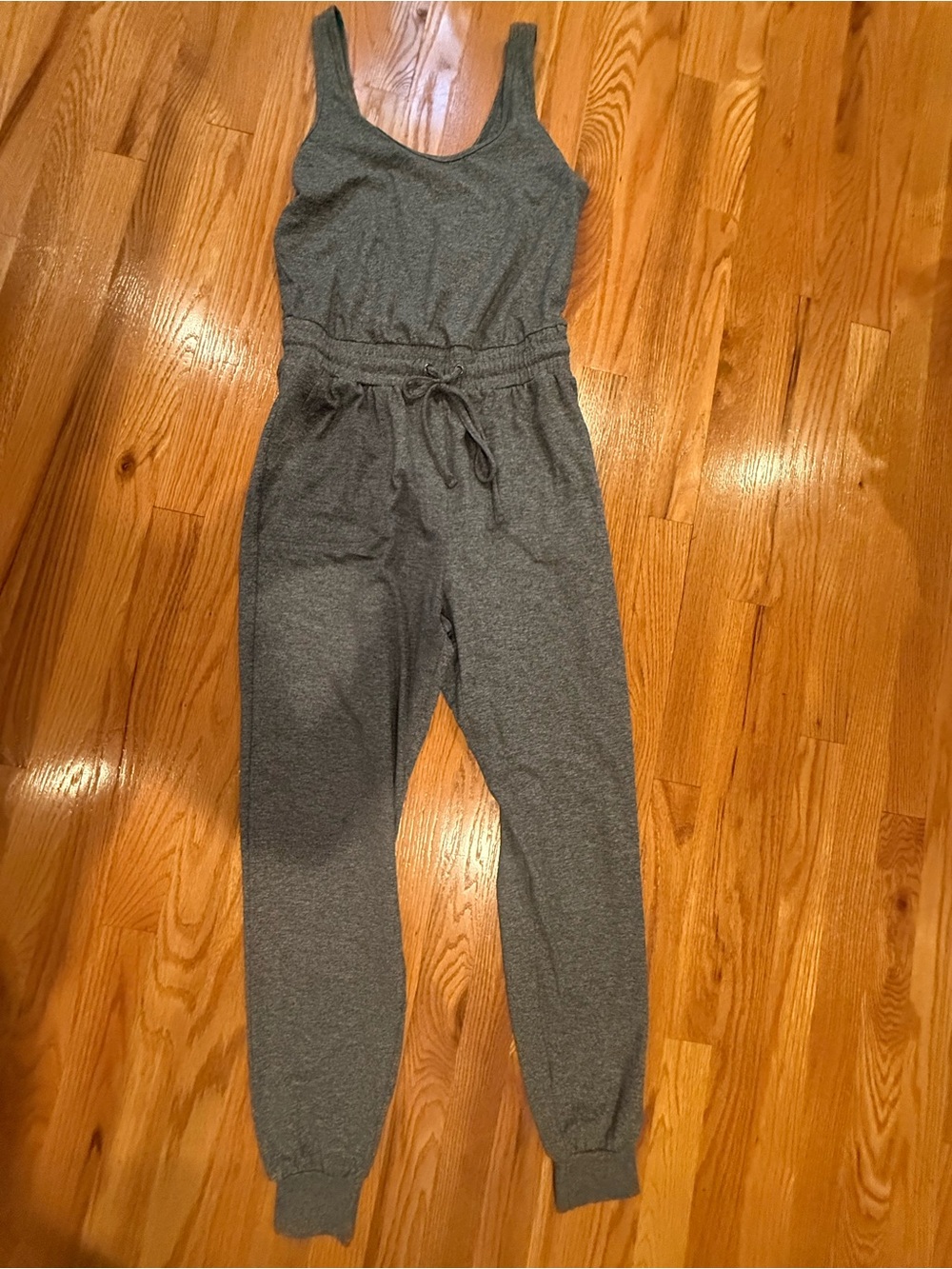 Zobha Heather Gray Sleeveless Drawstring Jumpsuit